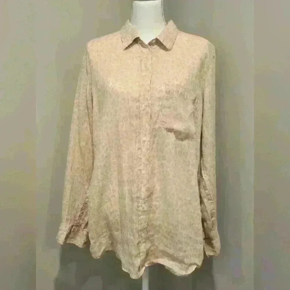 Gap 100% Linen Leopard Print Button Down - image 2